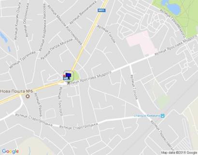 Billboard A in Brovary, 6х3  m. Brovari, st. Aroslava Mudrogo, 2, navproti parku imeni T.G. Sevcenka, cerez 60m pisla povorotu na st. Tolstogo, cerez 100m pisla povorotu na st. Kiivs'ka, za 95m do povorotu na st. Sedova, za 125m do povorotu na plosu Tarasa Sevcenka scheme