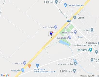 Billboard A in Chabani s. Cabani, trasa M-05 Kiiv-Odesa, km 15+550 pravo, cerez 170m pisla AZS OKKO, verh scheme