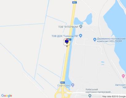 Billboard A in Obukhiv km 42+500 pravoruc (N-01 Kiiv-Znam'anka), na povoroti do TOV Interfom scheme