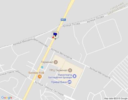 Billboard A in Brovary m. Brovari, st. Kiivs'ka, 326, navproti kafe "U lisi", cerez 70m pisla rozvilki z st. Metalurgiv, za 120m do povorotu na st. Lisova scheme