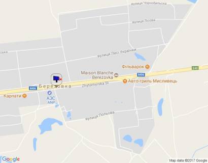 Billboard B in Berezivka (Kiev region) s. Berezivka, trasa M-06 Kiiv-Cop (Zitomir), km 37+570 livo, AZS "ANP", navproti otel' "Mezon Blans", 175m pisla avtobusnoi zupinki scheme