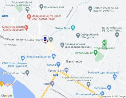 Citylight A in Vasylkiv, 1,2х1,8  m. Vasil'kiv, st. Grusevs'kogo, 10, bila apteki, navproti magazinu "Sil'po" ta "COMFY", za 70m do povorotu na st. Gogola, za 120m do povorotu na st. Dekabristiv, cerez 105m pisla viddilenna PUMB ta avtobusnoi zupinki scheme