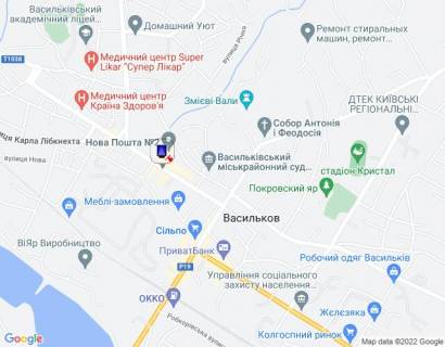 Citylight B in Vasylkiv, 1,2х1,8  m. Vasil'kiv, st. Grusevs'kogo, 17, bila Vasil'kivs'kogo Mis'krajonnogo centru zajnatosti ta avtobusnoi zupinki, navproti viddilenna PUMB, za 50m do magazinu "Sil'po" ta "COMFY", za 150m do povorotu na st. Gogola, za 200m do povorotu na st. scheme