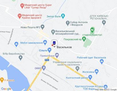 Citylight B in Vasylkiv, 1,2х1,8  m. Vasil'kiv, st. Soborna, 60, bila magazinu "Fokstrot", za 70m do perehresta z st. Unih Komunariv, za 150m do perehresta z st. Sevcenka ta st. Pokrovs'ka, cerez 130m pisla povorotu na st. Volodimirs'ka ta magazinu "Sil'po" scheme