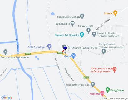 Billboard B in Gostomel, 6х3  смт. Гостомель, траса М-07 "Київ-Ковель", км 22+800 право, вул. Кулішова, 44, перед поворотом на с. Горенка,  за 100м до магазину "Фора" scheme