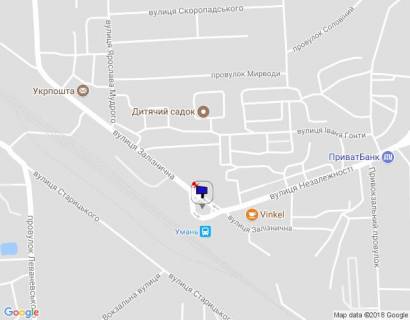 Billboard B in Uman m. Uman', st. Zaliznicna, navproti budinku 4, bila zaliznicnogo vokzalu, bila avtobusnoi zupinki, za 40m do pocatku st. Nezaleznosti scheme