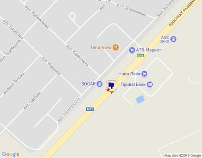 Billboard A in Gatne, 6х3  s. Cabani, trasa M-05 Kiiv-Odesa, km 14+625 livo, za 560m do Novoi Linii ta magazinu ATB, cerez 320m pisla zaizdu u MegaMarket Gatne, cerez 465m pisla povorotu na Gatne, Krukivsinu, Visneve ta ZK "Optimisto", verh scheme