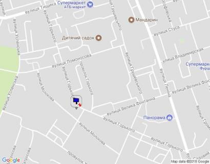 Billboard B in Uman m. Uman', st. Gor'kogo, 33, za 220m do povorotu na st. Lomonosova ta 50m do Osadbanku, cerez 60m pisla povorotu na provulok Gor'kogo ta 120m pisla rozvilki z st. Velika Fontanna  scheme