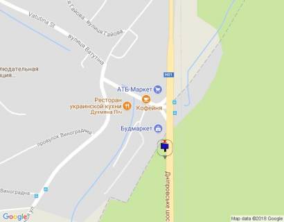 Billboard A in Lisniki (Kiev region), 6х3  Dniprovs'ke sose, trasa N-01 "Kiiv-Znam'anka", km 21+080 pravo, cerez 180m pisla povorotu na s. Lisniki, cerez 430m pisla magaziniv Sil'po ta ATB, cerez 580m pisla magazinu Fora scheme