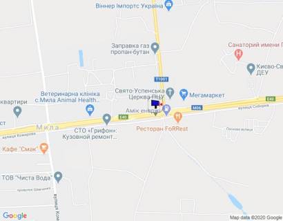 Billboard B in With. Mila, 6х3  s. Mila, trasa M-06 "Kiiv-Cop" (Zitomir), km 25+000 livo, pisla AZS AMIS, bila kliniki Spizenko scheme