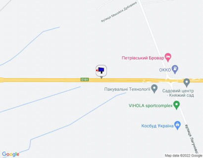 Billboard B in Brovary, 6х3  м. Бровари, траса М-01 "Київ-Чернігів-Нові Яриловичі", км 22+550 ліво, об'їзд м. Бровари, за 750м до перетину вул. Переяславський Шлях та вул. Лагунової, ресторану "Петрівський Бровар" та АЗС ОККО, через 1.7км після повороту на вул. Анатолія scheme