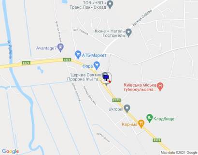 Billboard A in Gostomel, 6х3  smt. Gostomel', trasa M-07 "Kiiv-Kovel'", km 22+700 pravo, st. Kulisova, 41, pered povorotom na s. Gorenka,  za 130m do povorotu na st. Cumac'kij Slah, za 190m do povorotu na st. Sadova, za 190m do magazinu "Fora" scheme