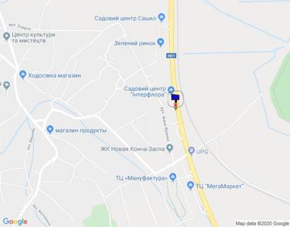 Billboard B in Khodosivka, 12х3  Dniprovs'ke sose, trasa N-01 "Kiiv-Znam'anka", km 23+270 pravo, cerez 300m pisla povorotu na s. Hodosivku ta AZS UPG, za 70m do sadovogo centru "Interflora", livij scheme