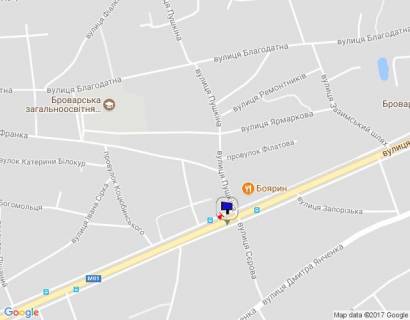 Billboard A in Brovary, 6х3  m. Brovari, st. Kiivs'ka, 90, bila povorotu na st. Serova ta magazinu "Fora", bila avtobusnoi zupinki, za 180m do povorotu na st. Zaporiz'ka scheme