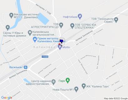 Billboard A in Kalynivka, 6х3  smt. Kalinivka, perehresta st. Zaliznicna ta avtoslahu T-1038, navproti avtobusnoi zupinki, bila AZS MOTTO, cerez 100m pisla povorotu na prov. Ukrains'kij, za 500m do AZS MARSEL scheme