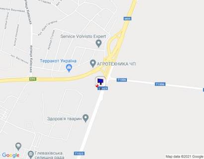 Billboard B in Glevakha, 6х3  m. Vasil'kiv, T-1023, km 2+860 pravo, viizd z m. Vasil'kiv, zupinka "Pol'ova", pered povorotom na Roslavici, pered viizdom na Odes'ku trasu scheme