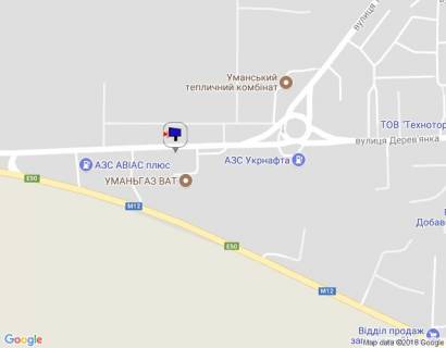 Billboard A in Uman m. Uman', st. Derev'anka, za 80m do avtobusnoi zupinki ta 200m do rozv'azki z st. Teplicna, cerez 500m pisla povorotu z trasi M-12  scheme