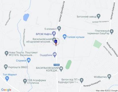 Citylight B in Vasylkiv, 1,2х1,8  m. Vasil'kiv, st. Dekabristiv, 43, bila avtobusnoi zupinki "Avtopark" ta Vasil'kivs'kogo ob'ednanogo mis'kogo vijs'kovogo komisariatu, za 290m do AZS "GLUSCO", za 160m do AZS "BRSM NAFTA", cerez 140m pisla Osadbanku scheme