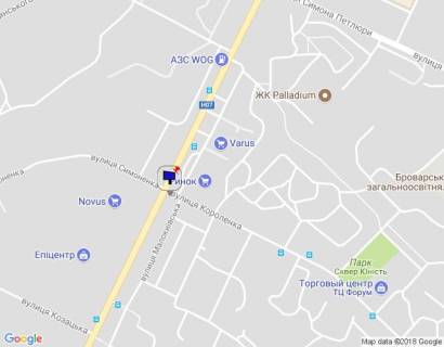 Billboard B in Brovary, 6х3  m. Brovari, st. Kiivs'ka, rozvilka z st. Vasila Simonenka ta st. Korolenka, navproti magazinu "Novus", cerez 140m pisla avtobusnoi zupinki, cerez 345m pisla povorotu na st. Kozac'ka, pravij scheme