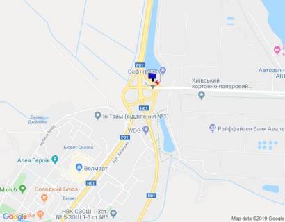 Billboard C in Obukhiv, 6х3  m. Obuhiv, pocatok st. Promislova, mist cerez trasu N-01 "Kiiv-Znam'anka", na povoroti na Kiiv scheme