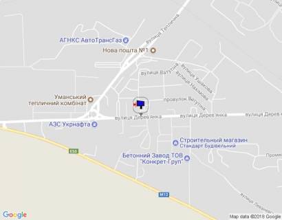 Billboard B in Uman m. Uman', st. Derev'anka, 12, cerez 250m pisla rozv'azki z st. Teplicna, za 90m do avtobusnoi zupinki ta 355m do povorotu na st. Levanevs'kogo scheme