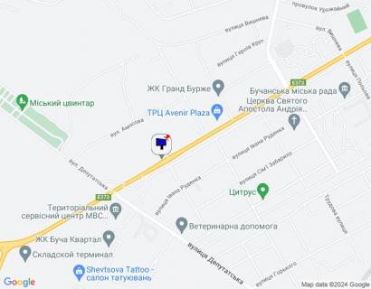 Billboard A in Bucha, 6х3  m. Buca, trasa M-07 "Kiiv-Kovel'", km 30+000 pravo, st. Nove Sose, bila TC Modul', povorot na parkovku magazinu Epicentr, cerez 400m pisla TRC Avenir Plaza, za 150m do AZS WOG scheme