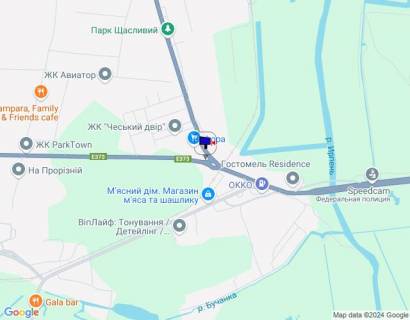 Billboard A in Gostomel, 6х3  м. Гостомель-м. Буча, траса М-07 "Київ-Ковель", км 23+875 право, вул. Гостомельське шосе-вул. Свято-Покровська, розвилка Ірпінь-Гостомель-Буча, парковка Фора, KFC, поворот на Гостомель, напрямок на Бучу scheme