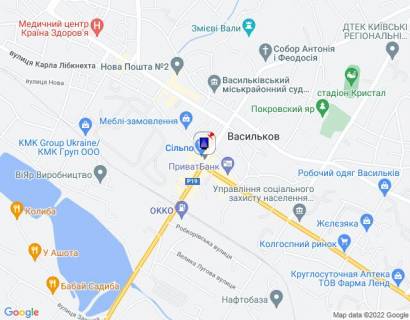 Citylight A in Vasylkiv, 1,2х1,8  m. Vasil'kiv, st. Soborna, 64/1, bila magazinu "Sil'po" ta povorotu na st. Volodimirs'ka, cerez 190m pisla perehresta z st. Unih Komunariv, cerez 270m pisla perehresta z st. Sevcenka ta st. Pokrovs'ka scheme