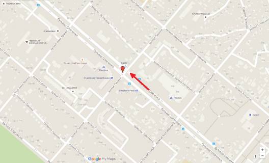 Billboard A in Cherkasy, 3в*6ш  bst. Sevcenka - st. Puskina (vid centru) scheme
