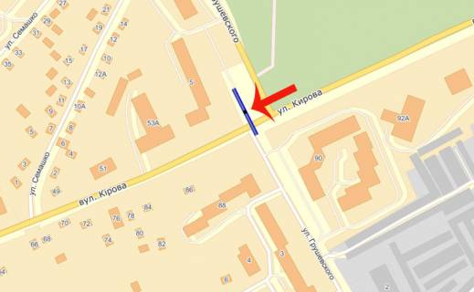 Billboard A in Brovary, 3х6  Brovari st.Aroslava Mudrogo/Grusevs'kogo 5 (A) na Kiiv/ATB scheme