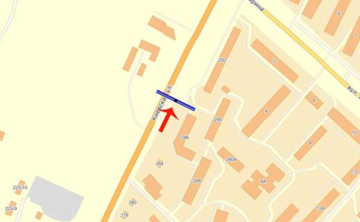 Billboard A in Brovary, 3х6  Brovari st. Kiivs'ka 286 (A) - z Kiiva/100m do st. Geroiv Ukraini (kolisna st.Gagarina)/Cornovola  scheme