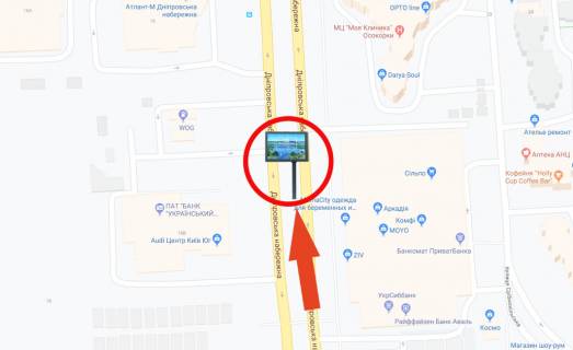 Scrolller, Scroll A in Kyiv, 2.3х3.14  Dniprovs'ka naberezna/trc Arkadia (razpodiluvac) - "Audi" centr/na most Patona (A1) SKROLER - 182116 scheme