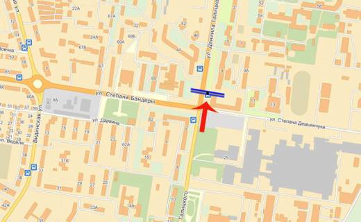 Billboard A in Rivne, 3х6  st.Stepana Banderi/st.D.Galic'kogo (A) scheme