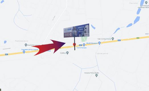 Billboard A in Lyubimivka, 3х6  Zitomirs'ka trasa (Gurovsina) v napramku Kieva, 12 km do postu DAI (A) - (pravij) scheme