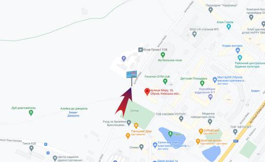 Billboard B in Obukhiv, 3х6  Obuhiv pr-t Miru 16/300 m vid  st.Kastanova (V) scheme